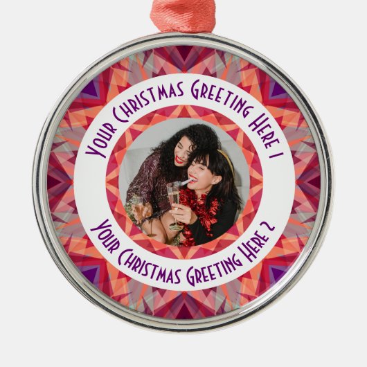 Aangepaste Kerstster Jolly Red Fun Paarse Foto Metalen Ornament (Voorkant)