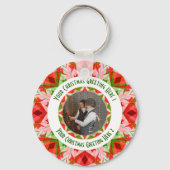 Aangepaste Kerstster Jolly Red Leuke Fotobegroetin Sleutelhanger (Voorkant)