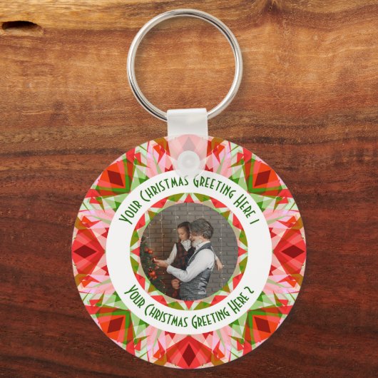 Aangepaste Kerstster Jolly Red Leuke Fotobegroetin Sleutelhanger (Voorkant)