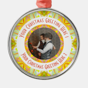 Aangepaste Kerstster Jolly Yellow Foto Groet Metalen Ornament