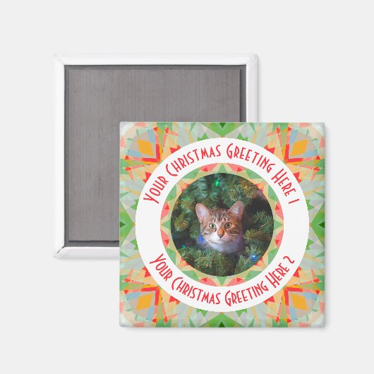 Aangepaste Kerstster Merry Green Jolly Red Yellow Magneet (Voorkant / Achterkant)