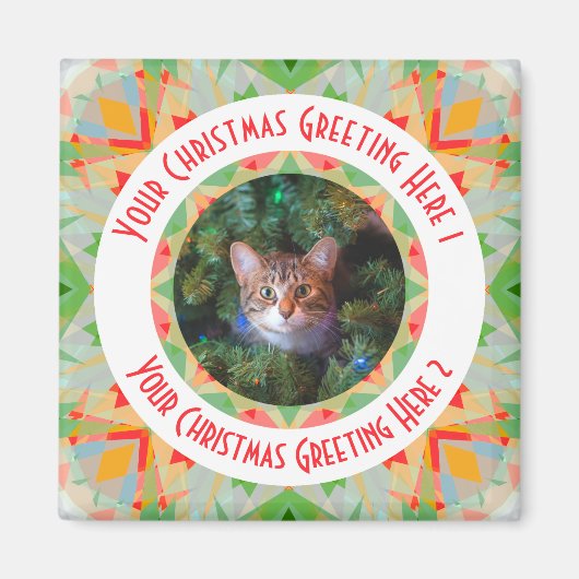 Aangepaste Kerstster Merry Green Jolly Red Yellow Magneet (Voorkant)