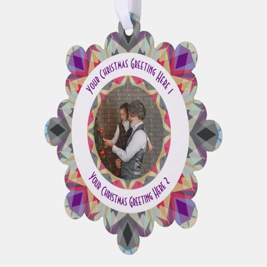 Aangepaste Kerstster Moderne Grijze Foto Groet Ornament Kaart (Links)