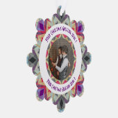 Aangepaste Kerstster Moderne Grijze Foto Groet Ornament Kaart (Rechts)