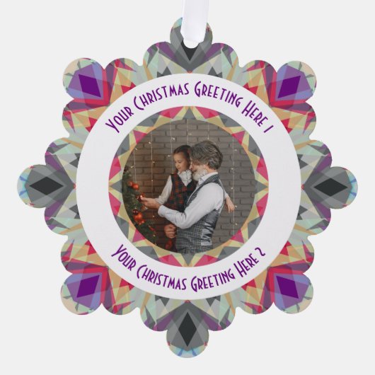 Aangepaste Kerstster Moderne Grijze Foto Groet Ornament Kaart (Voorkant)