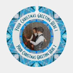 Aangepaste Kerstster Winter Blauwe Foto Groet Metalen Ornament