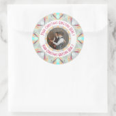 Aangepaste Kerstster Winter Grey Fotogroet Ronde Sticker (Tas)