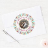 Aangepaste Kerstster Winter Grijs Foto Wenskaart Ronde Sticker (Envelop)