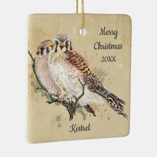 Aangepaste kersttasje met Waterverf, valk Keramisch Ornament (Rechts)