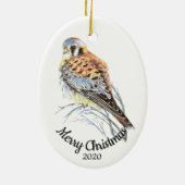 Aangepaste kersttasje met Waterverf, valk Keramisch Ornament (Achterkant)