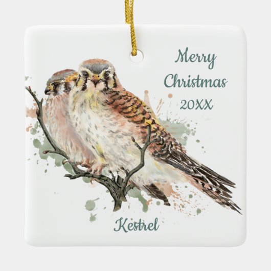Aangepaste kersttasje met Waterverf, valk Keramisch Ornament (Voorkant)