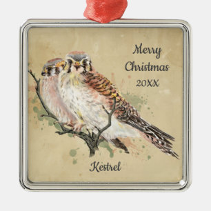 Aangepaste kersttasje met Waterverf, valk Metalen Ornament