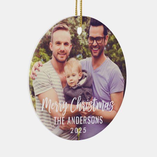 Aangepaste kersttijdfoto Modern Merry-kerstscript Keramisch Ornament (Rechts)