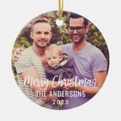 Aangepaste kersttijdfoto Modern Merry-kerstscript Keramisch Ornament (Voorkant)