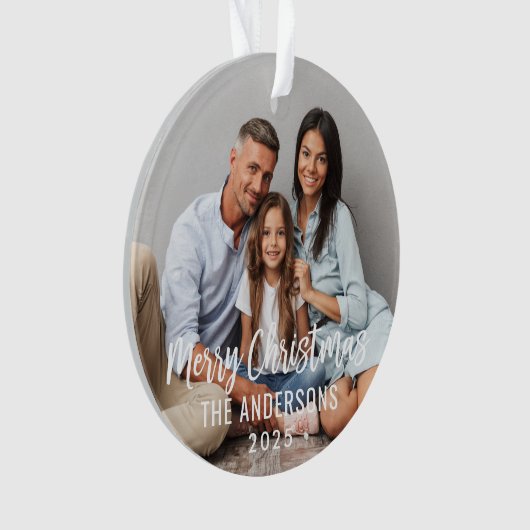 Aangepaste kersttijdfoto Modern Merry-kerstscript Ornament (voorkant)