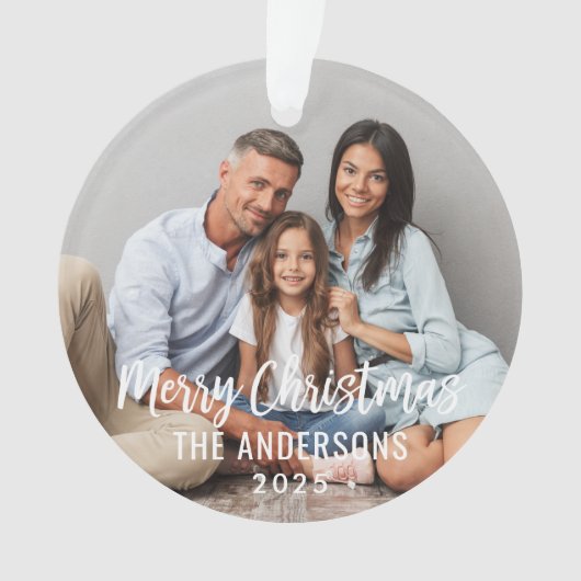 Aangepaste kersttijdfoto Modern Merry-kerstscript Ornament (voorkant)