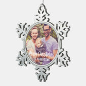 Aangepaste kersttijdfoto Modern Merry-kerstscript Tin Sneeuwvlok Ornament (Rechts)