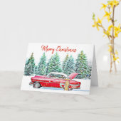 Aangepaste kersttintage-wagen en cadeautjes kaart (Gele Bloem)