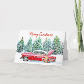 Aangepaste kersttintage-wagen en cadeautjes kaart (Voorkant)