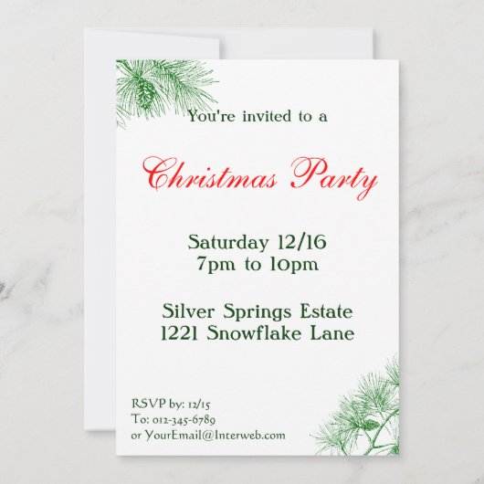 Aangepaste kerstuitnodiging voor groene en blauwe  kaart (Achterkant)