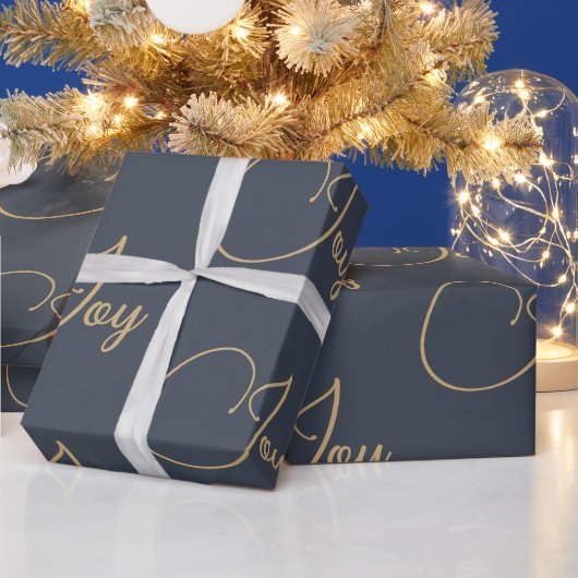 Aangepaste Kerstvakantie Blauw Goud Joy Gift Cadeaupapier (Feestdagen)