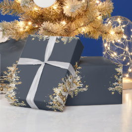 Aangepaste Kerstvakantie Blauw Gouden Boom Gift Cadeaupapier