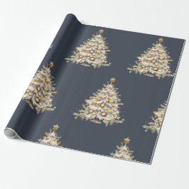 Aangepaste Kerstvakantie Blauw Gouden Boom Gift Cadeaupapier