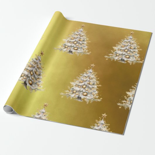 Aangepaste kerstvakantie Gold Tree Gift Cadeaupapier (Uitgerold)