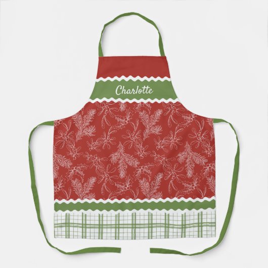 Aangepaste Kerstvakantie Holly en Berry Patroon Schort (Voorkant)