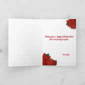 Aangepaste kerstvakantie-inslag en poinsettia Tha Bedankkaart (Binnen)