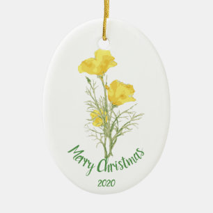 Aangepaste kerstvakantie met Californische papaver Keramisch Ornament