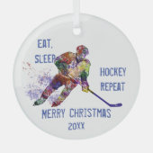 Aangepaste kerstvakantie met slaapstand-hockey Her Glas Ornament (Voorkant)