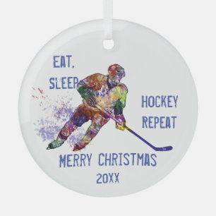 Aangepaste kerstvakantie met slaapstand-hockey Her Glas Ornament