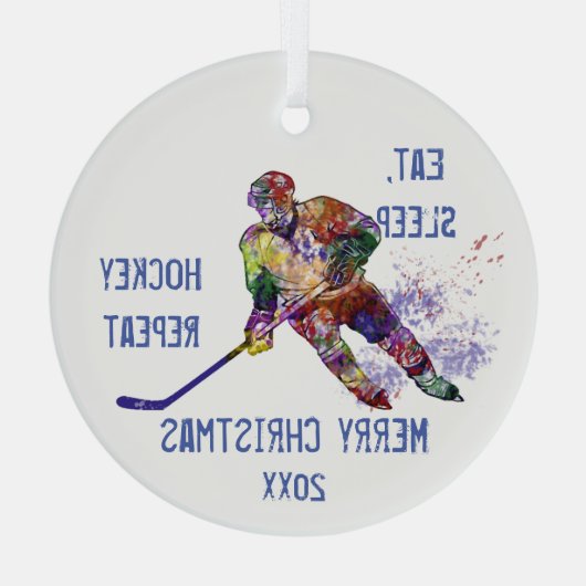 Aangepaste kerstvakantie met slaapstand-hockey Her Glas Ornament (Achterkant)