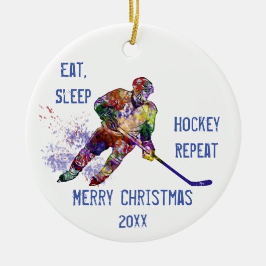 Aangepaste kerstvakantie met slaapstand-hockey Her Keramisch Ornament (Voorkant)