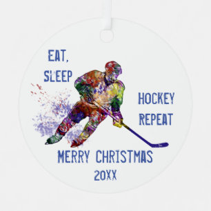 Aangepaste kerstvakantie met slaapstand-hockey Her Metalen Ornament