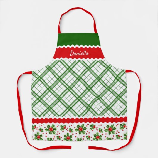 Aangepaste Kerstvakantie Rode bessen Groene Holly Schort (Voorkant)