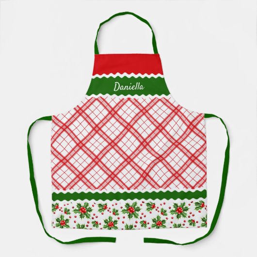 Aangepaste Kerstvakantie Rode bessen Groene Holly Schort (Voorkant)