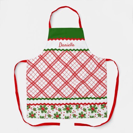 Aangepaste Kerstvakantie Rode bessen Groene Holly Schort (Voorkant)