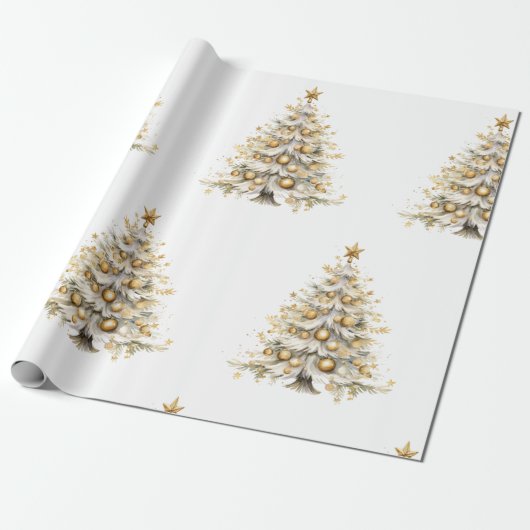 Aangepaste kerstvakantie White Tree Gift Cadeaupapier (Uitgerold)