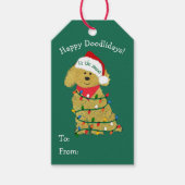 Aangepaste kerstverlichting Goldendoodle Cadeaulabel (Voorkant)