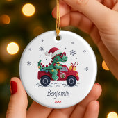 Aangepaste kerstverlichting met cute dinosaurus keramisch ornament