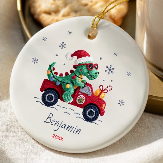 Aangepaste kerstverlichting met cute dinosaurus keramisch ornament