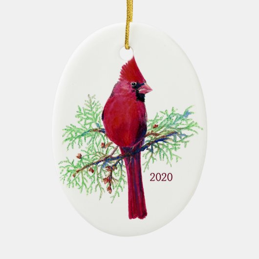 Aangepaste kerstversiering in kardinaal formaat keramisch ornament (Voorkant)