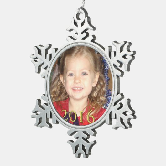 Aangepaste kerstversiering met foto Pewter Tin Sneeuwvlok Ornament (Rechts)