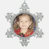 Aangepaste kerstversiering met foto Pewter Tin Sneeuwvlok Ornament (Voorkant)