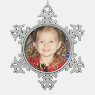 Aangepaste kerstversiering met foto Pewter Tin Sneeuwvlok Ornament