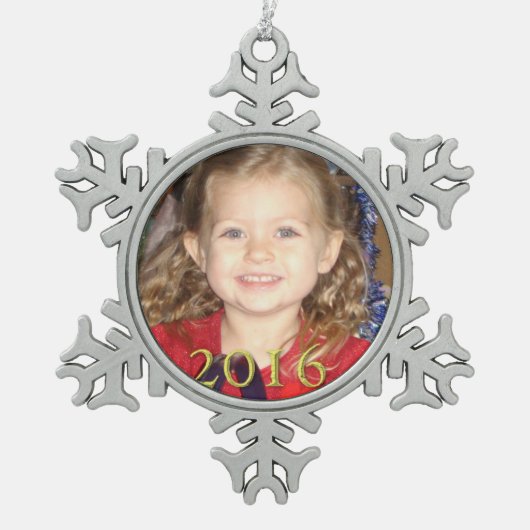 Aangepaste kerstversiering met foto Pewter Tin Sneeuwvlok Ornament (Voorkant)