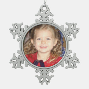 Aangepaste kerstversiering met foto Pewter Tin Sneeuwvlok Ornament