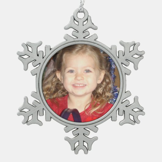 Aangepaste kerstversiering met foto Pewter Tin Sneeuwvlok Ornament (Voorkant)